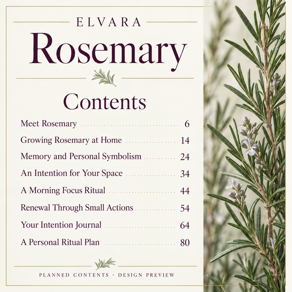 ELVARA Rosemary planned contents, with a full text transcript provided alongside.