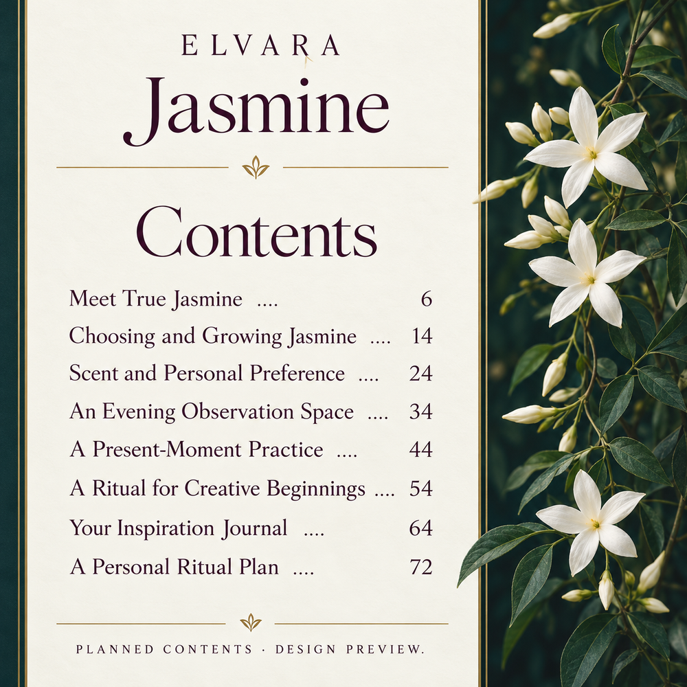 ELVARA Jasmine planned contents, with a full text transcript provided alongside.